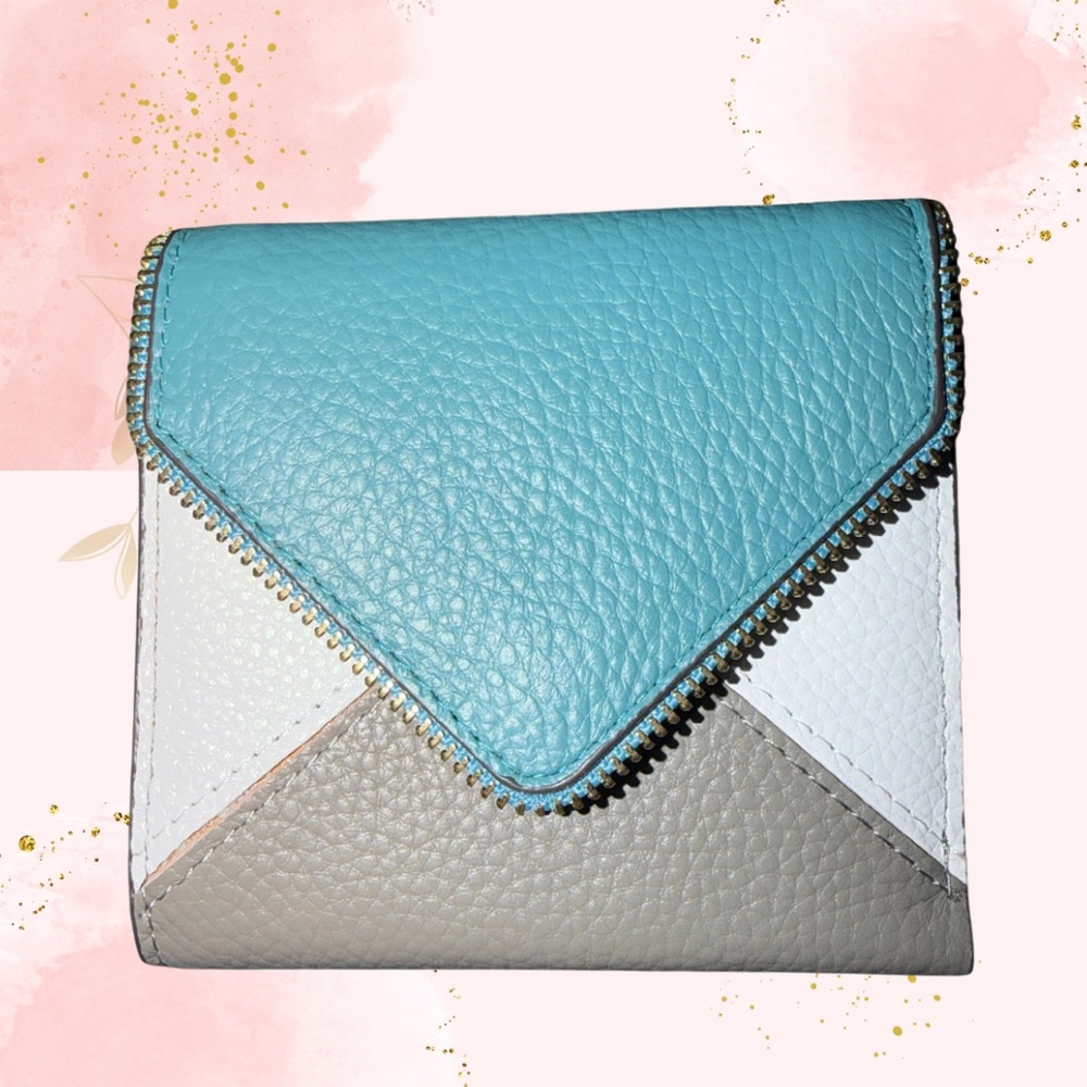 Lavemi Leather Tri-Color Envelope Wallet‎ - Teal, White & Gray